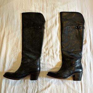 FRYE JANE TALL Cuff Black Leather Boots Women's Size 6 (77596)